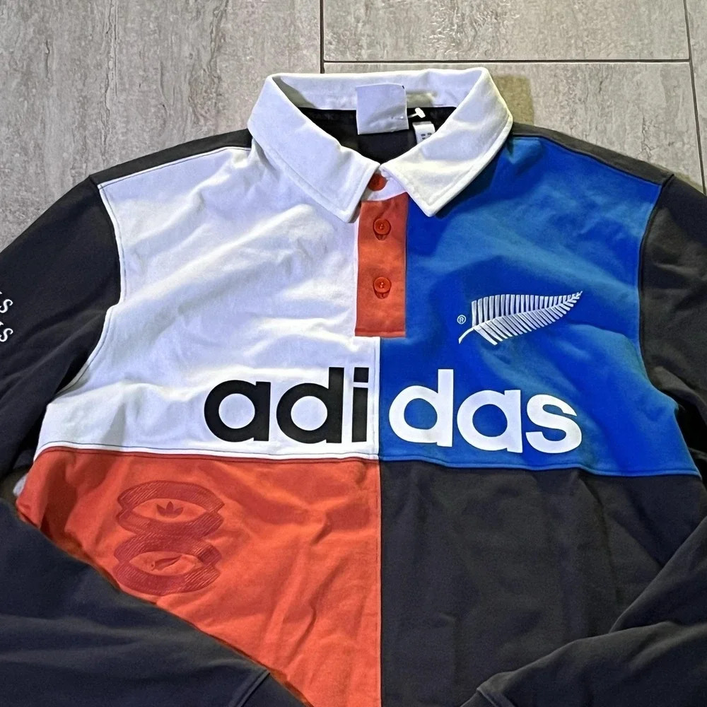 New Zealand All Blacks Shirt Mens Medium Multi Color Rugby Polo Adidas Originals